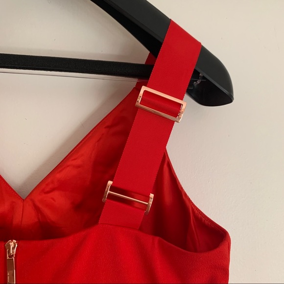 NWT Ted Baker red ribbon adjustable strap fitted knee-length dress - Picture 11 of 16